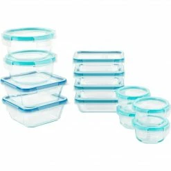 Snapware Total Solution Pyrex Glass/Plastic Food Storage 24-Piece Container Set, Clear/Blue (1122515)