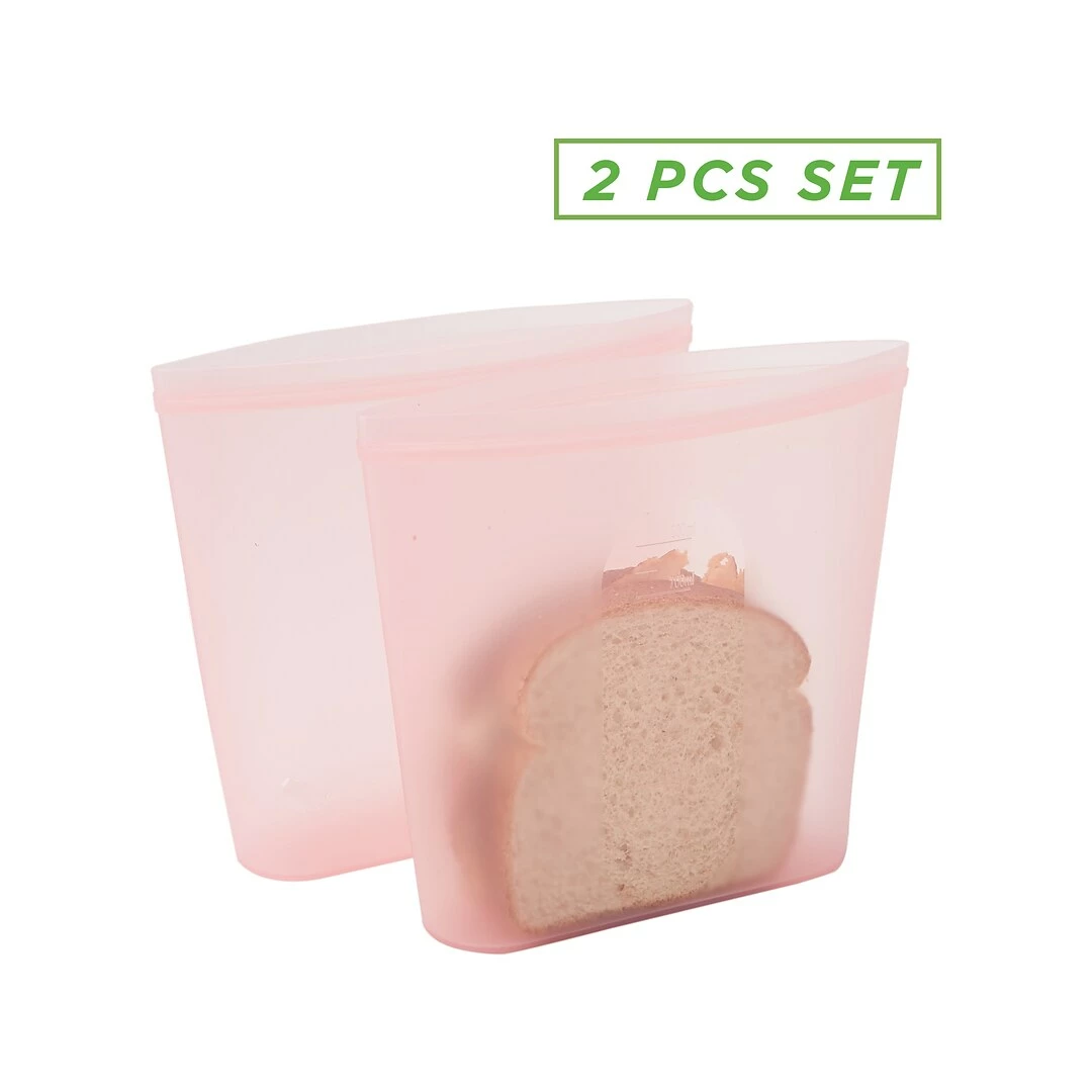 Mind Reader Reusable Silicone Bags, 27.05 Oz., Pink, 2/Set (SILSAND2-PNK) - Image 2
