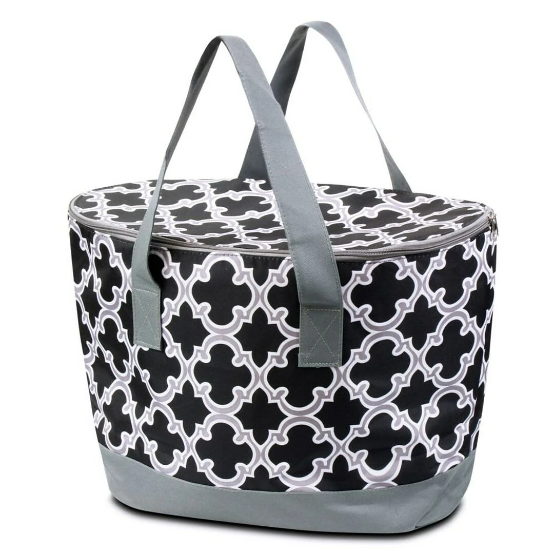 Zodaca Large Pinic Travel Outdoor Party Beach Food Drink Water Storage Camping Zip Cooler Bag - Black Quatrefoil