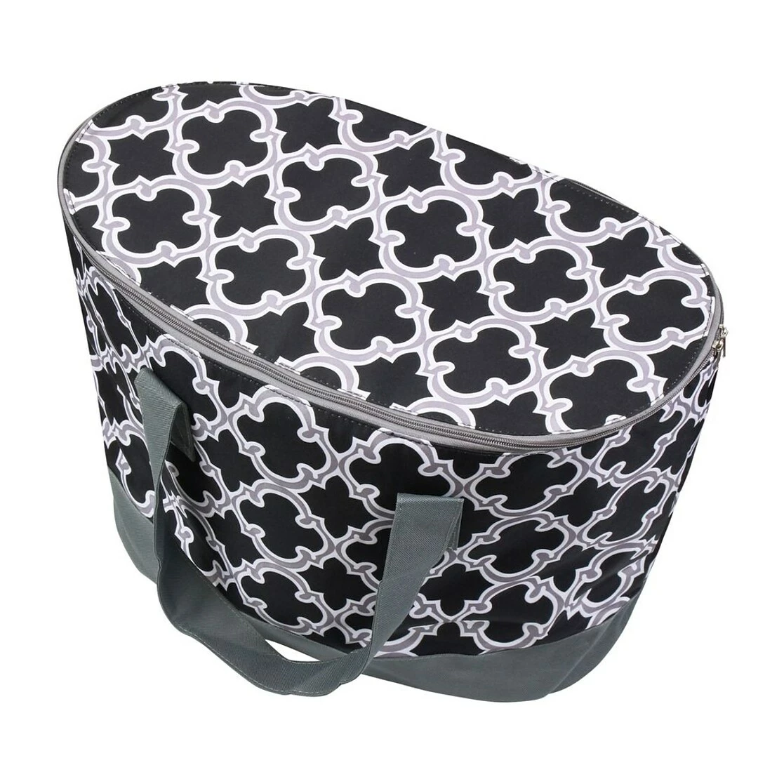 Zodaca Large Pinic Travel Outdoor Party Beach Food Drink Water Storage Camping Zip Cooler Bag - Black Quatrefoil - Image 2