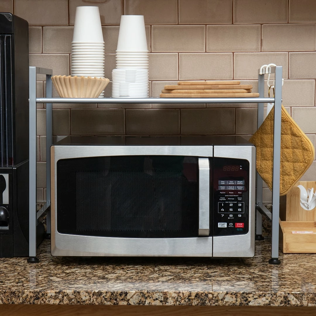 Mind Reader Metal Top Microwave Shelf Counter Unit With 2 Hooks, Silver (STMIC-SIL) - Image 4