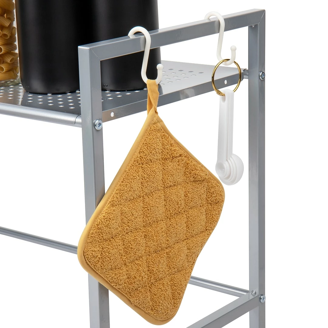 Mind Reader Metal Top Microwave Shelf Counter Unit With 2 Hooks, Silver (STMIC-SIL) - Image 6