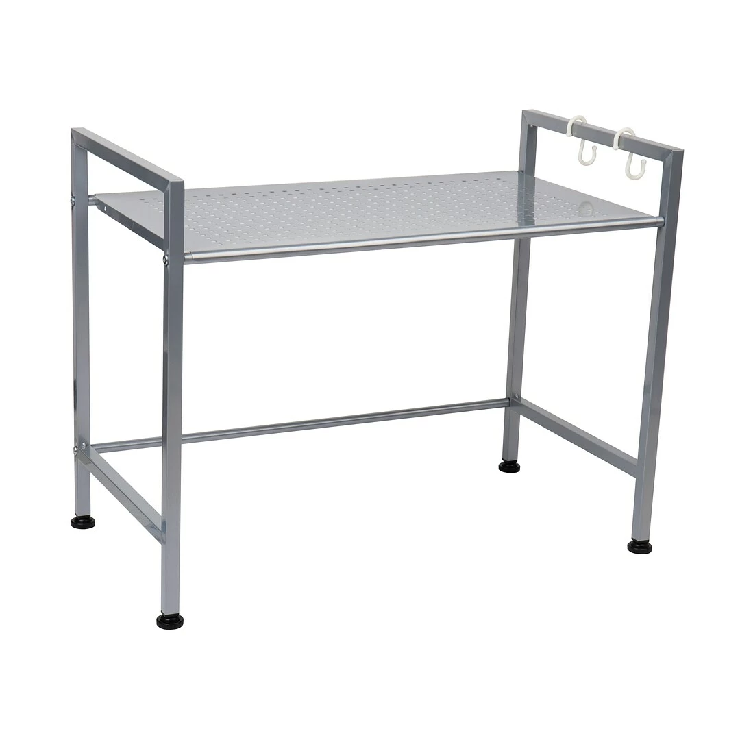 Mind Reader Metal Top Microwave Shelf Counter Unit With 2 Hooks, Silver (STMIC-SIL) - Image 7