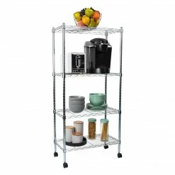 Mind Reader 4 Tier Metal Storage Rack With Wheels, Silver (MET4TWHEEL-SIL)