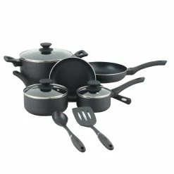 Oster Ashford Aluminum 10-Piece Cookware Set, Black (73076.10)