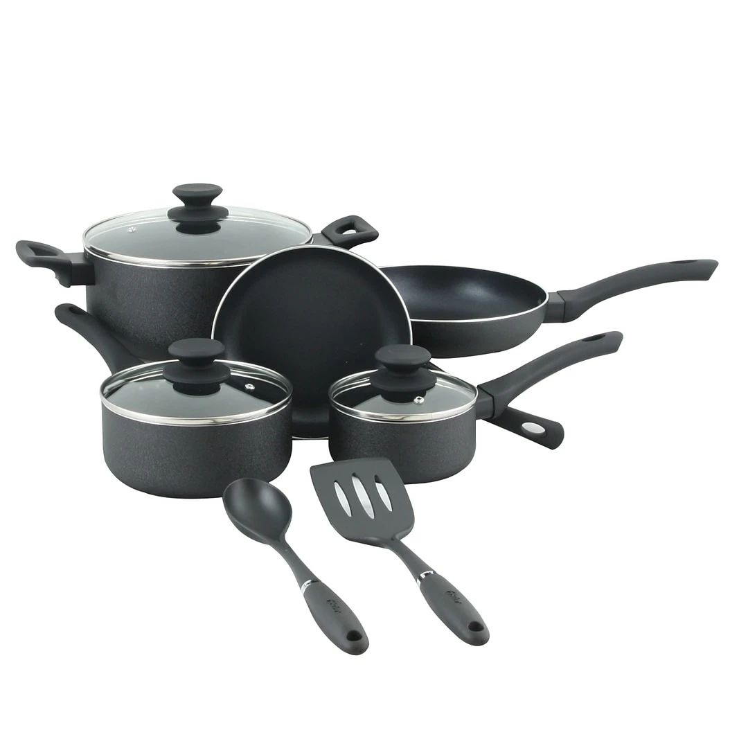 Oster Ashford Aluminum 10-Piece Cookware Set, Black (73076.10)