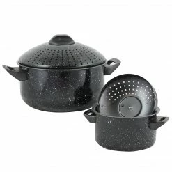 Gibson Home Casselman Steel 6 Qt. And 2 Qt. Pasta Pot Set, Black (109463.04)