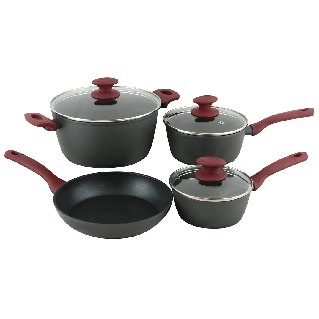 Gibson Home Marengo Forged Aluminum 7-Piece Cookware Set, Grey And Red (112016.07)