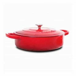 Crock-Pot Artisan Cast Iron 5 Qt. Braiser Pan With Self-Basting Lid, Scarlet Red (112000.02)