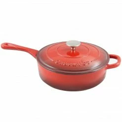 Crock-Pot Artisan Cast Iron 3.5 Qt. Deep Saute Pan With Self-Basting Lid, Scarlet Red (112011.02)