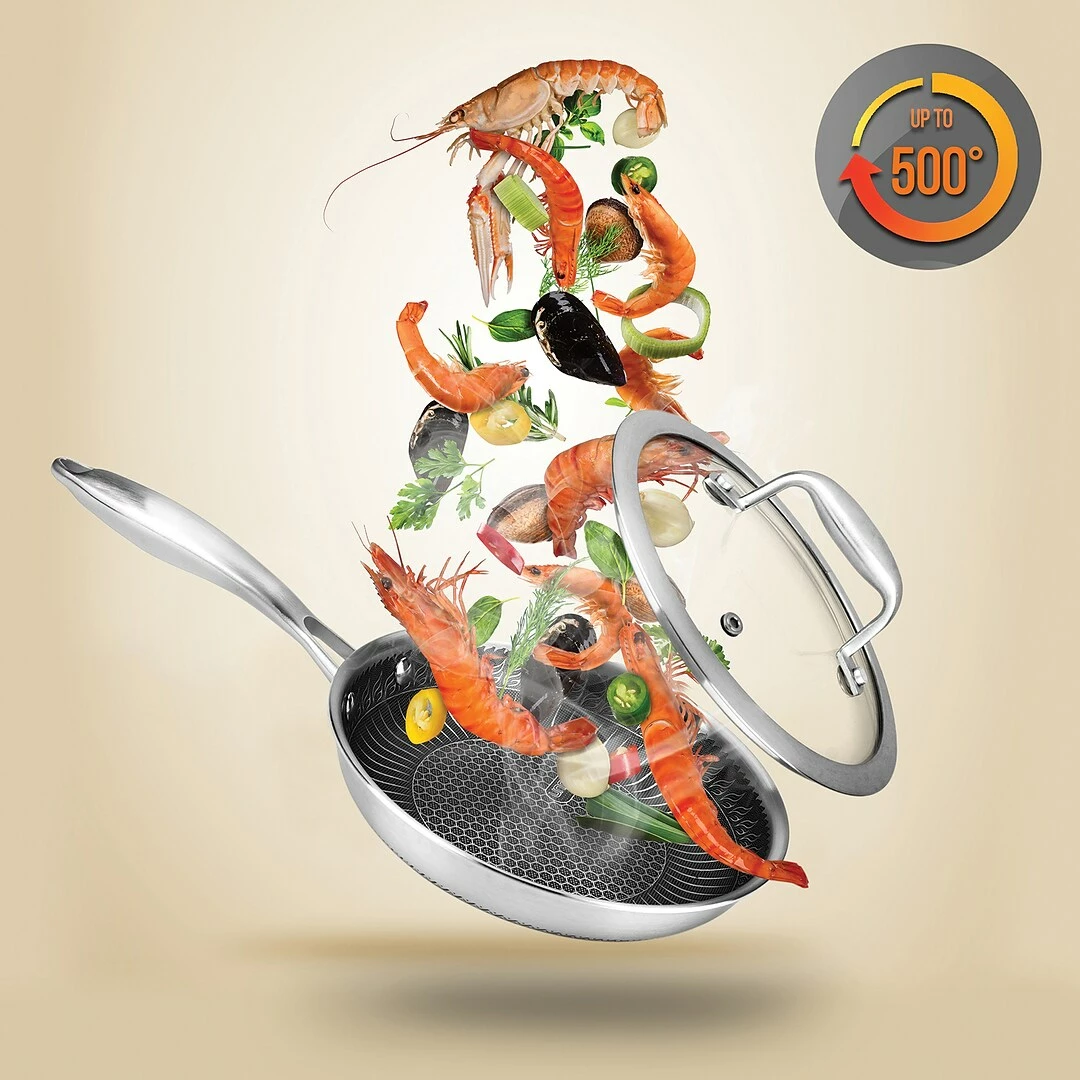 NutriChef Nonstick Tri-Ply Stainless Steel Stir Fry Pan With Glass Lid (8 Inch), (NC3PL8) - Image 8