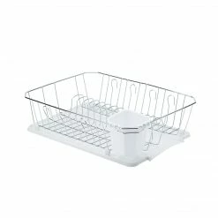Kitchen Details Dish Rack Chrome 3 Piece Set, White (4029-WHT)