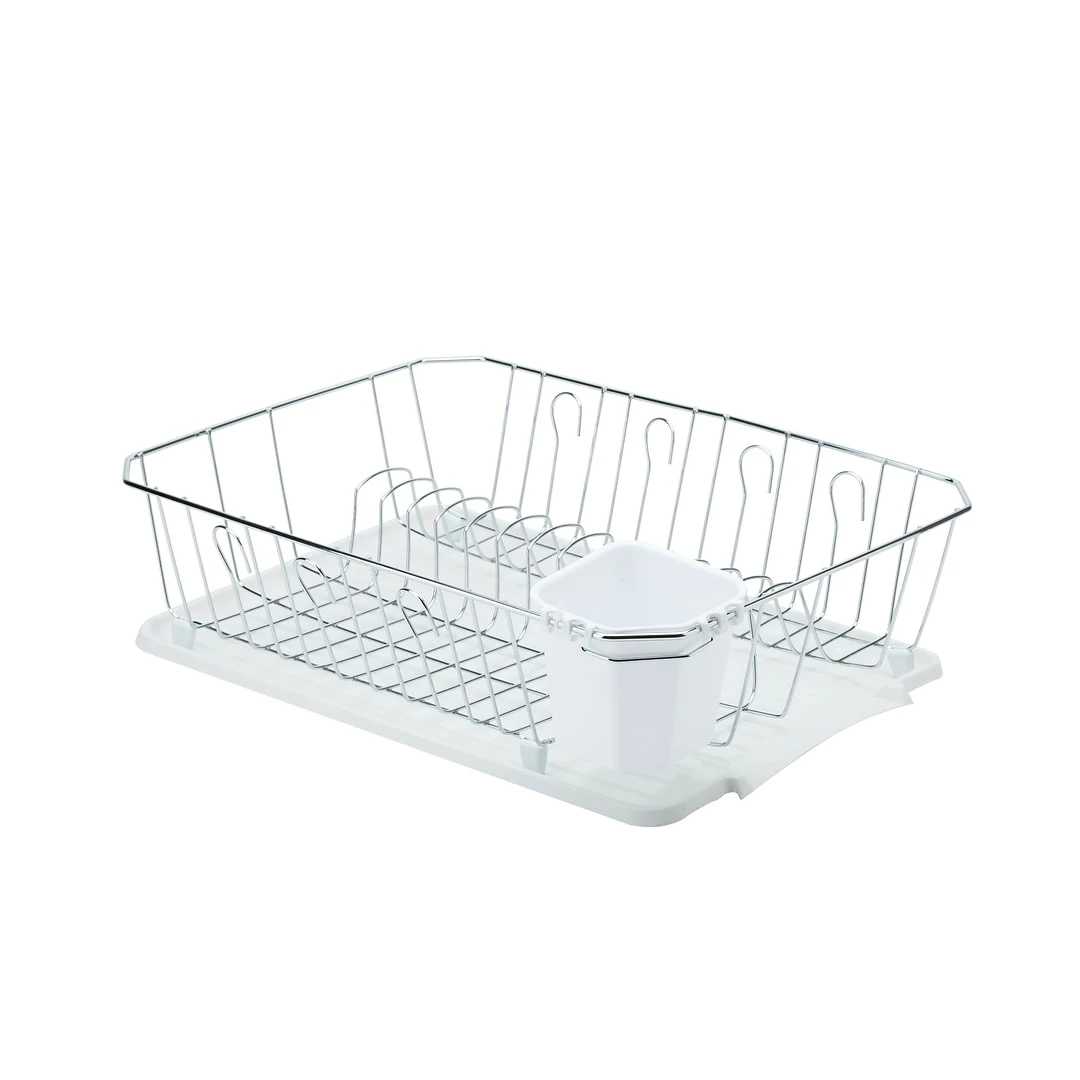 Kitchen Details Dish Rack Chrome 3 Piece Set, White (4029-WHT)