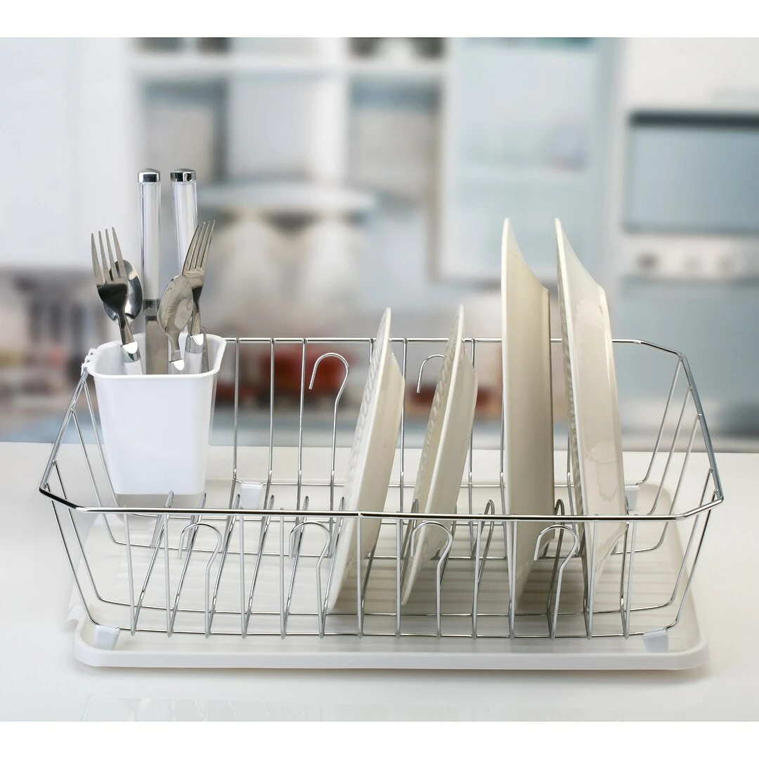 Kitchen Details Dish Rack Chrome 3 Piece Set, White (4029-WHT) - Image 2