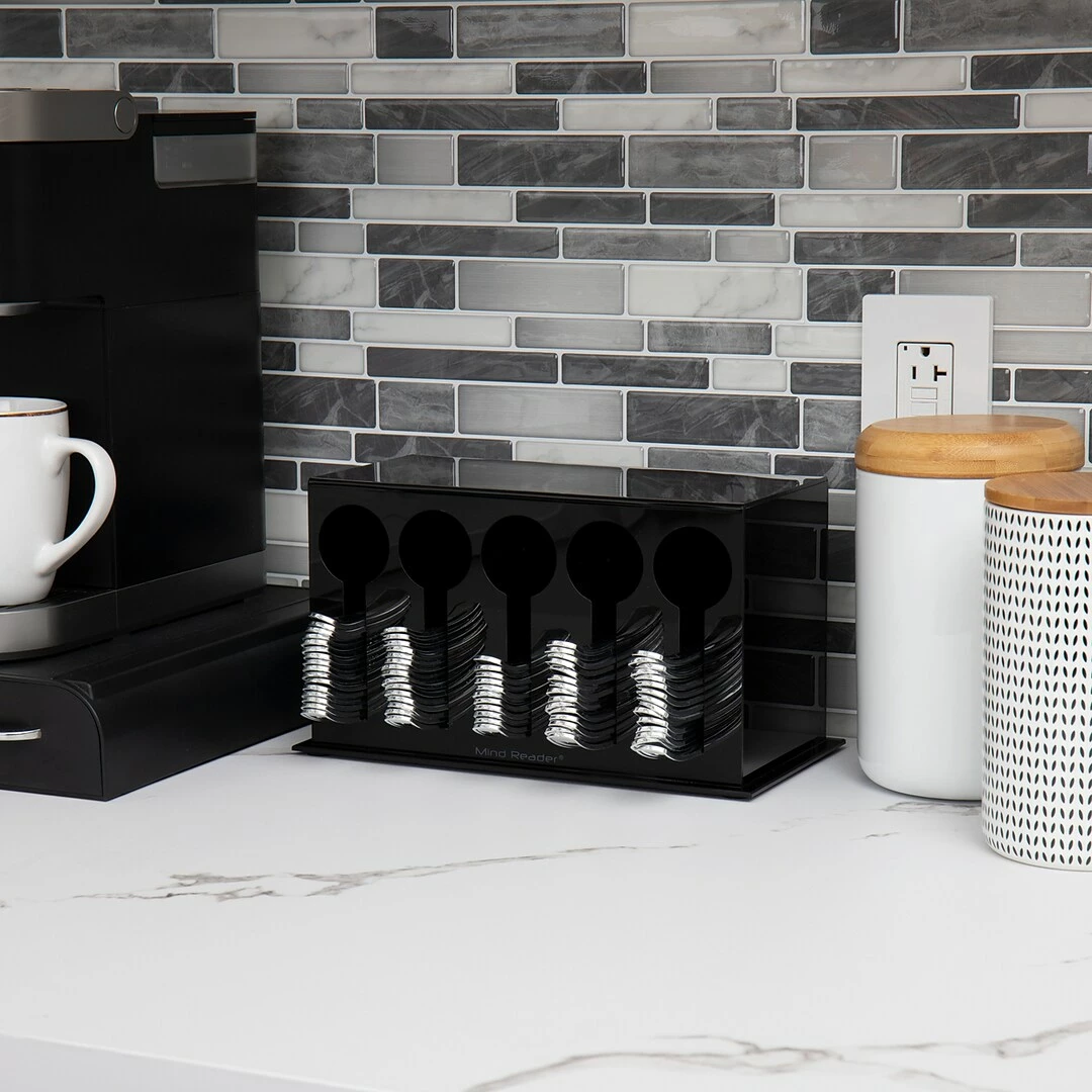 Mind Reader 5-Compartment Plastic Utensil Sorter And Dispenser, Black (5CSTOR-BLK) - Image 2