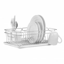 Kitchen Details Dish Rack Twisted Chrome, 3 Piece, White (4028-WHT)