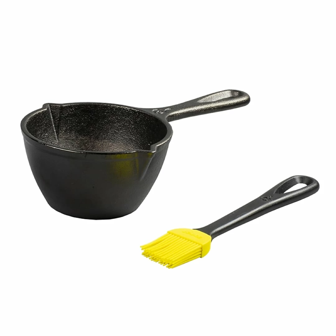 Lodge Cast Iron Melting Pot And Silicone Brush Black LMPB21