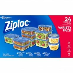 Ziploc Variety Pack Containers With Lids, Assorted Sizes, 24 Pieces/Pack (308674)