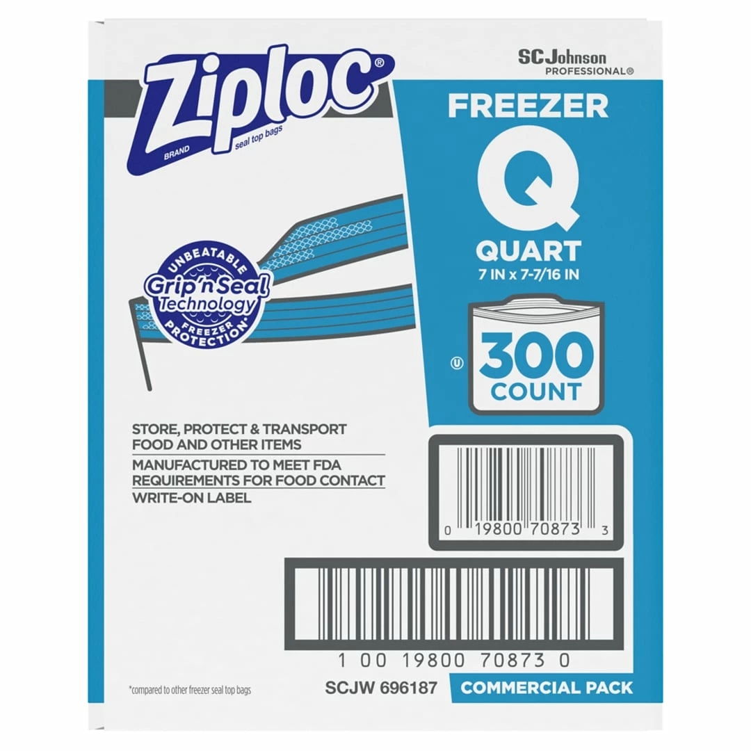 Ziploc Freezer Bags, Quart, 300 Bags/Carton (696187) - Image 2