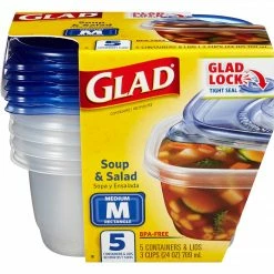 Glad Soup And Salad Containers, 24 Oz., 5/Pack (60796)