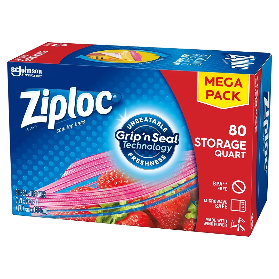 Ziploc Medium Storage Bags, 1 Qt., 80/Box (314471)