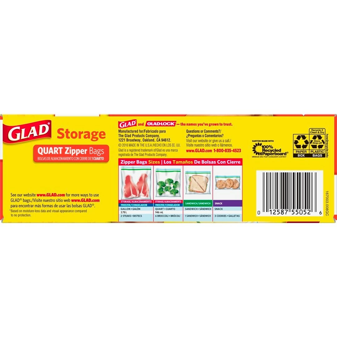 GladĀ® Zipper Storage Bags, Quart, 25/Box (55052) - Image 6