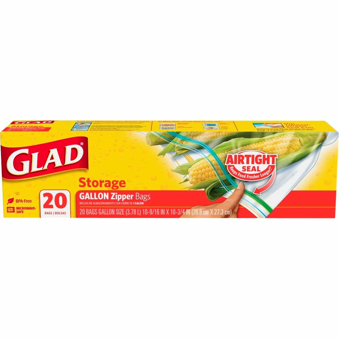 Glad® Zipper Storage Bags, Gallon, 20 Bags/Box, 12 Boxes/Carton (55050)