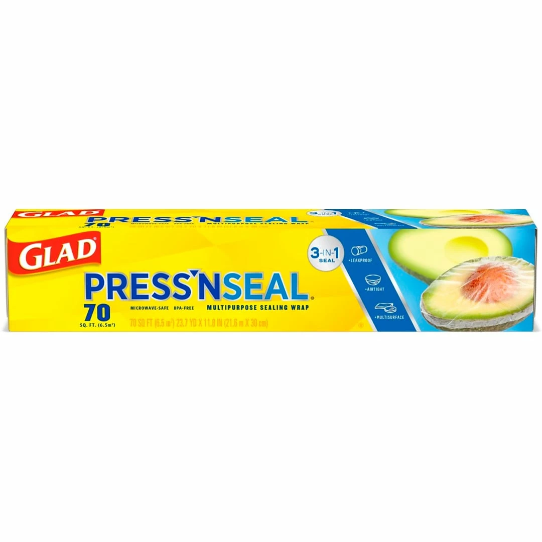 GladĀ® Press'n Seal Plastic Food Wrap, 70 Sq. Ft. Roll, 12 Boxes/Carton (70441)