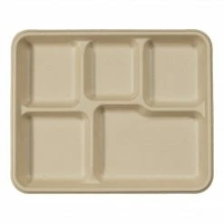 World Centric Fiber Trays, School Tray With Five-Compartments, 10.5 X 8.5 X 1, Natural, 400/Carton