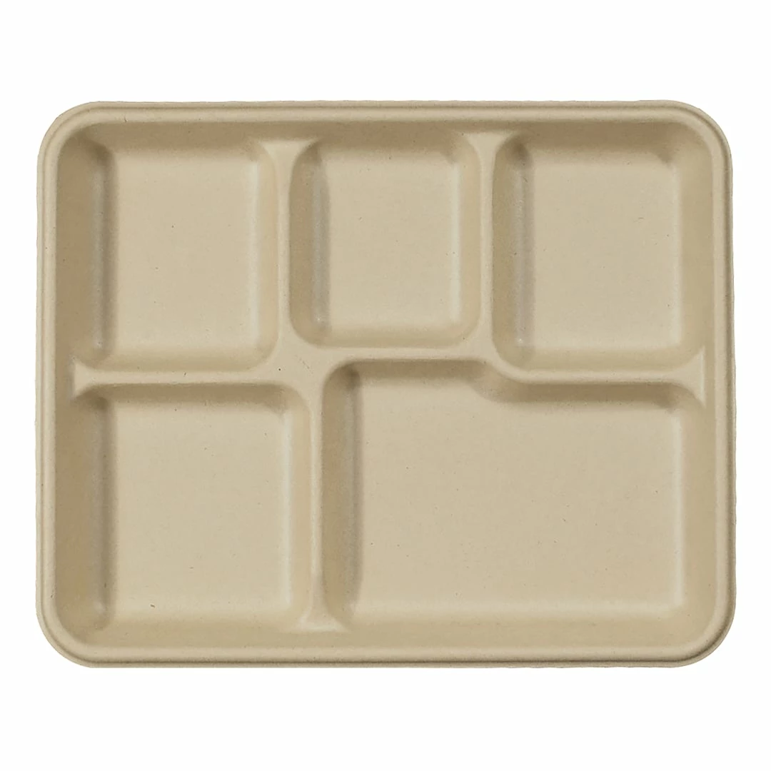 World Centric Fiber Trays, School Tray With Five-Compartments, 10.5 X 8.5 X 1, Natural, 400/Carton