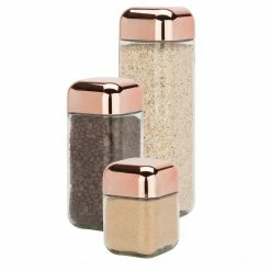 Honey-Can-Do Honey Can Do 3pc Set Copper Lid Glass Canisters, Rose ( KCH-06479 )