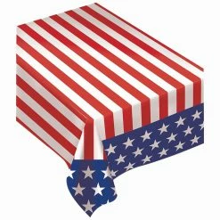Amscan Flag Flannel Back Tablecover, 52" X 90", Red/White/Blue, 2/Pack (570009)