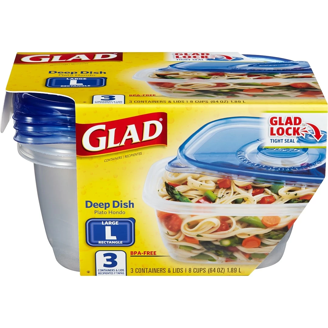 GladĀ® Deep Dish Containers, 64 Oz., 3 Containers/Pack, 2 Packs/Carton (70045) - Image 2