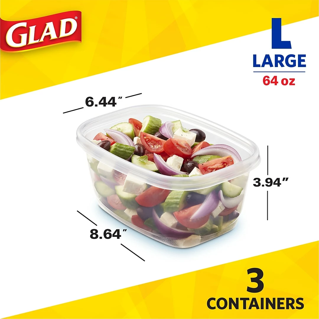 GladĀ® Deep Dish Containers, 64 Oz., 3 Containers/Pack, 2 Packs/Carton (70045) - Image 4