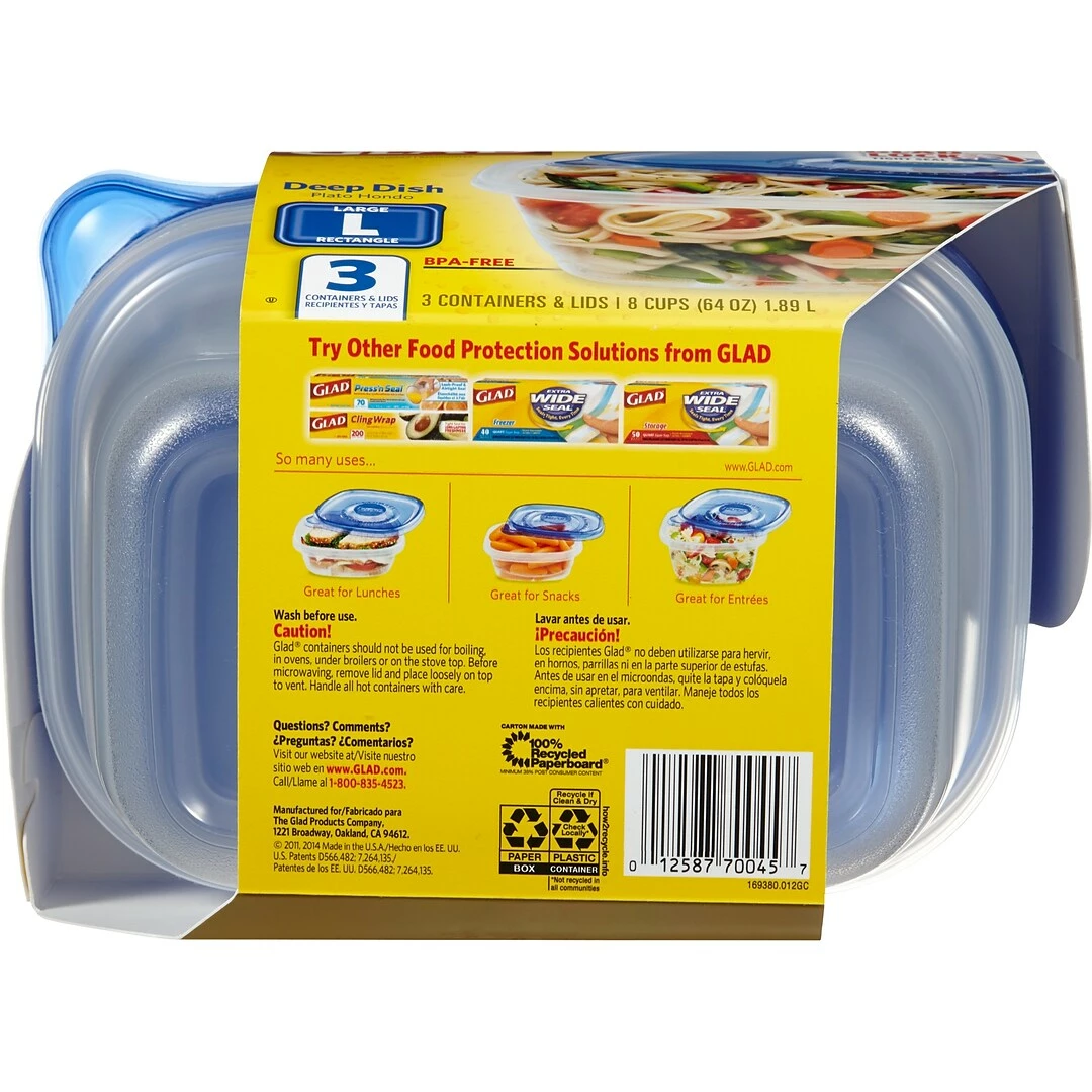 GladĀ® Deep Dish Containers, 64 Oz., 3 Containers/Pack, 2 Packs/Carton (70045) - Image 9
